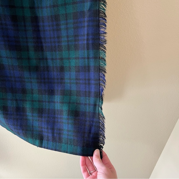 Highland Home Industries Wool Wrap Skirt Womens 12 Green Navy Plaid Scotland - Picture 2 of 10